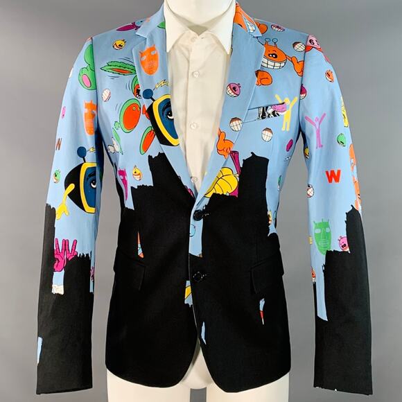 WALTER VAN BEIRENDONCK FW21 36 Sharp Blue Multi Color Print Cotton Sport Coat - Picture 1 of 10